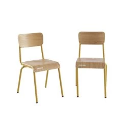 Lot De 2 Chaises PANTONE Jaune Moutarde Et Placage Frên -Meuble Déco Soldes lot de 2 chaises pantone jaune moutarde et placage fren 6