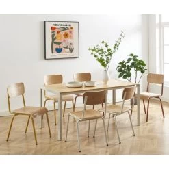 Lot De 2 Chaises PANTONE Terracotta Et Placage Frêne -Meuble Déco Soldes lot de 2 chaises pantone terracotta et placage frene 3