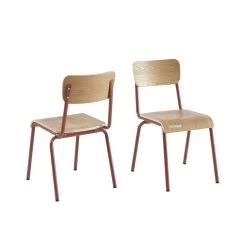 Lot De 2 Chaises PANTONE Terracotta Et Placage Frêne -Meuble Déco Soldes lot de 2 chaises pantone terracotta et placage frene 5