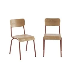 Lot De 2 Chaises PANTONE Terracotta Et Placage Frêne -Meuble Déco Soldes lot de 2 chaises pantone terracotta et placage frene 6