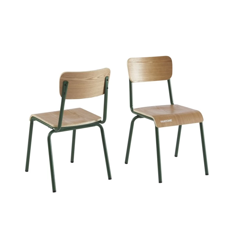Lot De 2 Chaises PANTONE Vert Olive Et Placage Frêne 7 Lot De 2 Chaises PANTONE Vert Olive Et Placage Frêne – Image 7