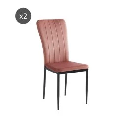 Lot De 2 Chaises POPPY Velours Rose Pieds En Métal Noir -Meuble Déco Soldes lot de 2 chaises poppy velours rose pieds en metal noir 7