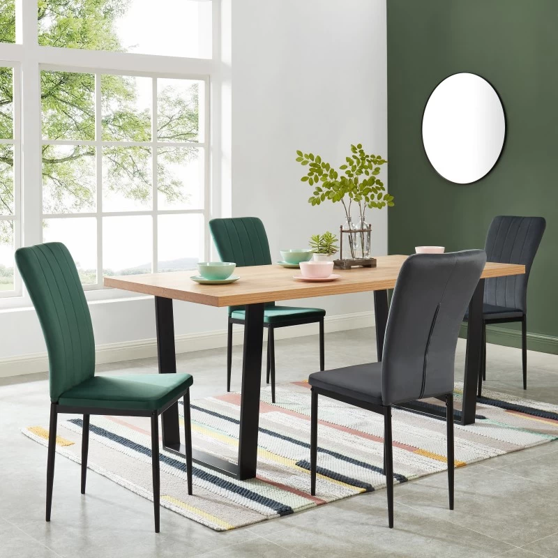 Lot De 2 Chaises POPPY Velours Vert Pieds En Métal Noir 1 Lot De 2 Chaises POPPY Velours Vert Pieds En Métal Noir