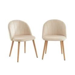 Lot De 2 Chaises SHELL Velours Beige Sable Design Coquillage -Meuble Déco Soldes lot de 2 chaises shell velours beige sable design coquillage 2
