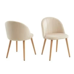 Lot De 2 Chaises SHELL Velours Beige Sable Design Coquillage -Meuble Déco Soldes lot de 2 chaises shell velours beige sable design coquillage 3