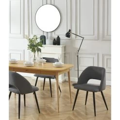 Lot De 2 Chaises VINTAGE Velours Côtelé Gris Pieds Métal Noir -Meuble Déco Soldes lot de 2 chaises vintage velours cotele gris pieds metal noir 1