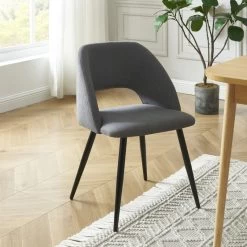 Lot De 2 Chaises VINTAGE Velours Côtelé Gris Pieds Métal Noir