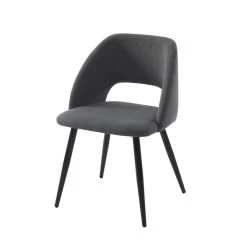 Lot De 2 Chaises VINTAGE Velours Côtelé Gris Pieds Métal Noir -Meuble Déco Soldes lot de 2 chaises vintage velours cotele gris pieds metal noir 3