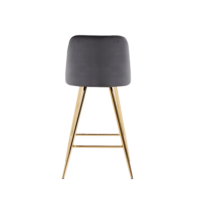 Lot De 2 Tabourets EUGENE En Velours Gris Foncé Avec Pieds Dorés 4 Lot De 2 Tabourets EUGENE En Velours Gris Foncé Avec Pieds Dorés – Image 4