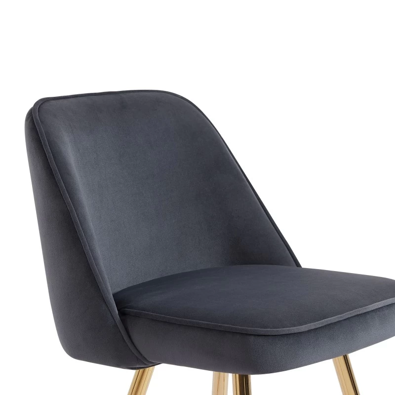 Lot De 2 Tabourets EUGENE En Velours Gris Foncé Avec Pieds Dorés 6 Lot De 2 Tabourets EUGENE En Velours Gris Foncé Avec Pieds Dorés – Image 6