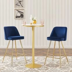 Lot De 2 Tabourets EUGENE En Velours Bleu Nuit Avec Pieds Dorés