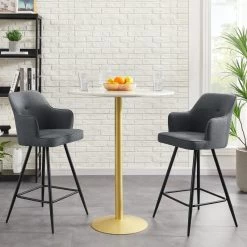 Lot De 2 Tabourets GUSTAVE En Tissu Gris Avec Pieds Noir