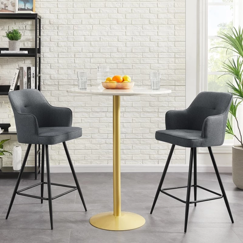 Lot De 2 Tabourets GUSTAVE En Tissu Gris Avec Pieds Noir 1 Lot De 2 Tabourets GUSTAVE En Tissu Gris Avec Pieds Noir