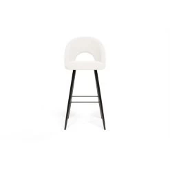 Lot De 2 Tabourets De Bar KYLE Tissu Bouclette Blanc Piètement Métal Noir -Meuble Déco Soldes lot de 2 tabourets kyle en teddy blanc 2