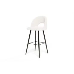 Lot De 2 Tabourets De Bar KYLE Tissu Bouclette Blanc Piètement Métal Noir -Meuble Déco Soldes lot de 2 tabourets kyle en teddy blanc 3