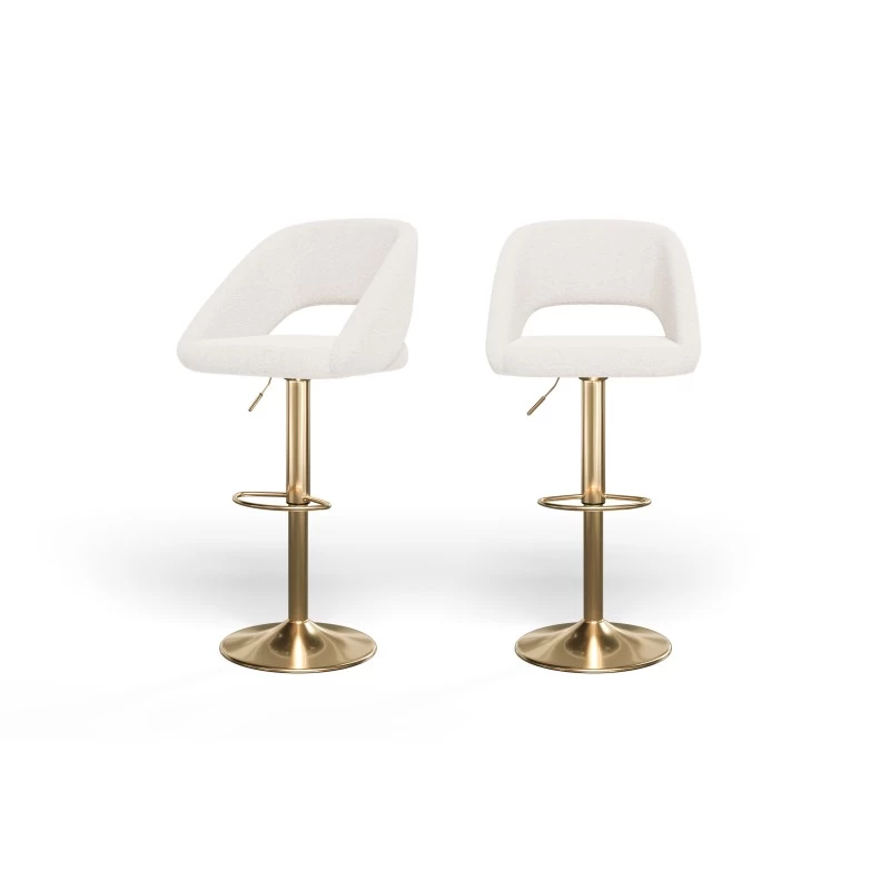 Lot De 2 Tabourets De Bar LENNY En Tissu Bouclette Blanc Piètement En Métal Doré 2 Lot De 2 Tabourets De Bar LENNY En Tissu Bouclette Blanc Piètement En Métal Doré – Image 2