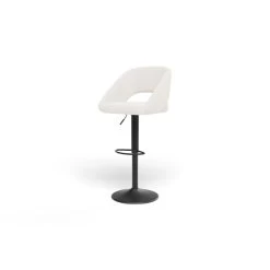 Lot De 2 Tabourets De Bar LENNY En Tissu Bouclette Blanc Piètement En Métal Noir -Meuble Déco Soldes lot de 2 tabourets lenny en teddy blanc sur pieds noir 2