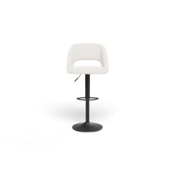 Lot De 2 Tabourets De Bar LENNY En Tissu Bouclette Blanc Piètement En Métal Noir -Meuble Déco Soldes lot de 2 tabourets lenny en teddy blanc sur pieds noir 3