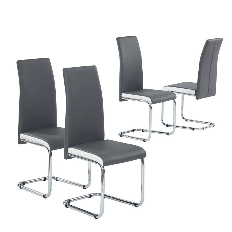 Lot De 4 Chaises MARA Simili Gris Et Blanc Pieds Métal Chromé 2 Lot De 4 Chaises MARA Simili Gris Et Blanc Pieds Métal Chromé – Image 2