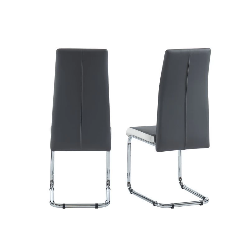 Lot De 4 Chaises MARA Simili Gris Et Blanc Pieds Métal Chromé 3 Lot De 4 Chaises MARA Simili Gris Et Blanc Pieds Métal Chromé – Image 3