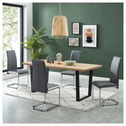 Lot De 4 Chaises MARA Simili Gris Et Blanc Pieds Métal Chromé