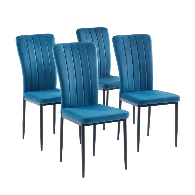 Lot De 4 Chaises POPPY Velours Bleu Nuit Pieds En Métal Noir 2 Lot De 4 Chaises POPPY Velours Bleu Nuit Pieds En Métal Noir – Image 2