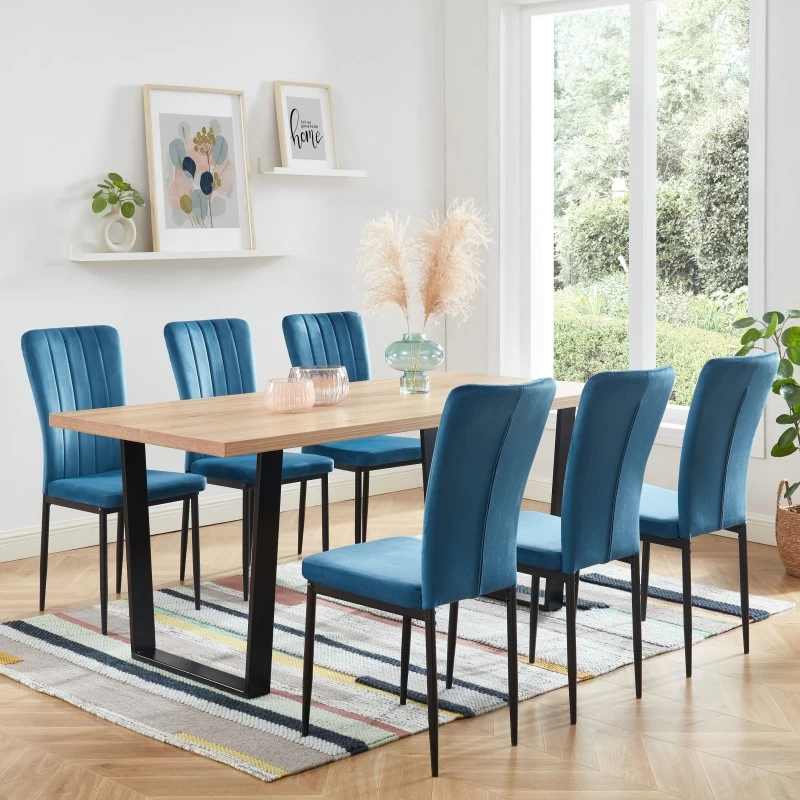 Lot De 4 Chaises POPPY Velours Bleu Nuit Pieds En Métal Noir 1 Lot De 4 Chaises POPPY Velours Bleu Nuit Pieds En Métal Noir