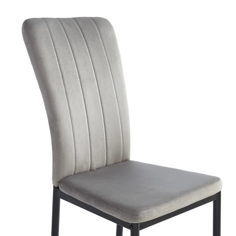 Lot De 4 Chaises POPPY Velours Gris Pieds En Métal Noir 5 Lot De 4 Chaises POPPY Velours Gris Pieds En Métal Noir – Image 5