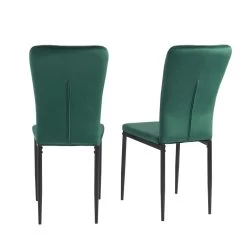 Lot De 4 Chaises POPPY Velours Vert Pieds En Métal Noir -Meuble Déco Soldes lot de 4 chaises poppy velours vert pieds en metal noir 4