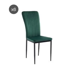 Lot De 6 Chaises POPPY Velours Vert Pieds En Métal Noir -Meuble Déco Soldes lot de 6 chaises poppy velours vert pieds en metal noir 4