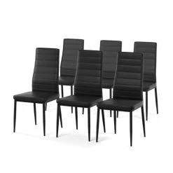 Lot De 6 Chaises SAM Simili Noir Pieds En Métal Noir -Meuble Déco Soldes lot de 6 chaises sam simili noir pieds en metal noir 2