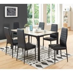 Lot De 6 Chaises SAM Simili Noir Pieds En Métal Noir