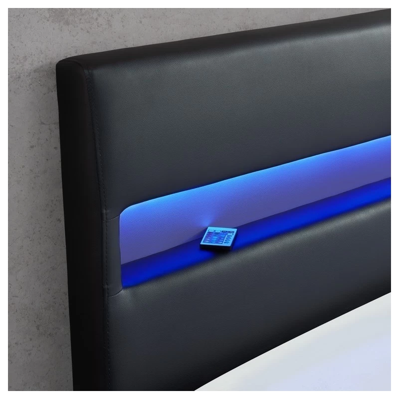 Lit Coffre LUMINA Avec LED Simili Noir 140x190 Sommier Inclus 8 Lit Coffre LUMINA Avec LED Simili Noir 140x190 Sommier Inclus – Image 8