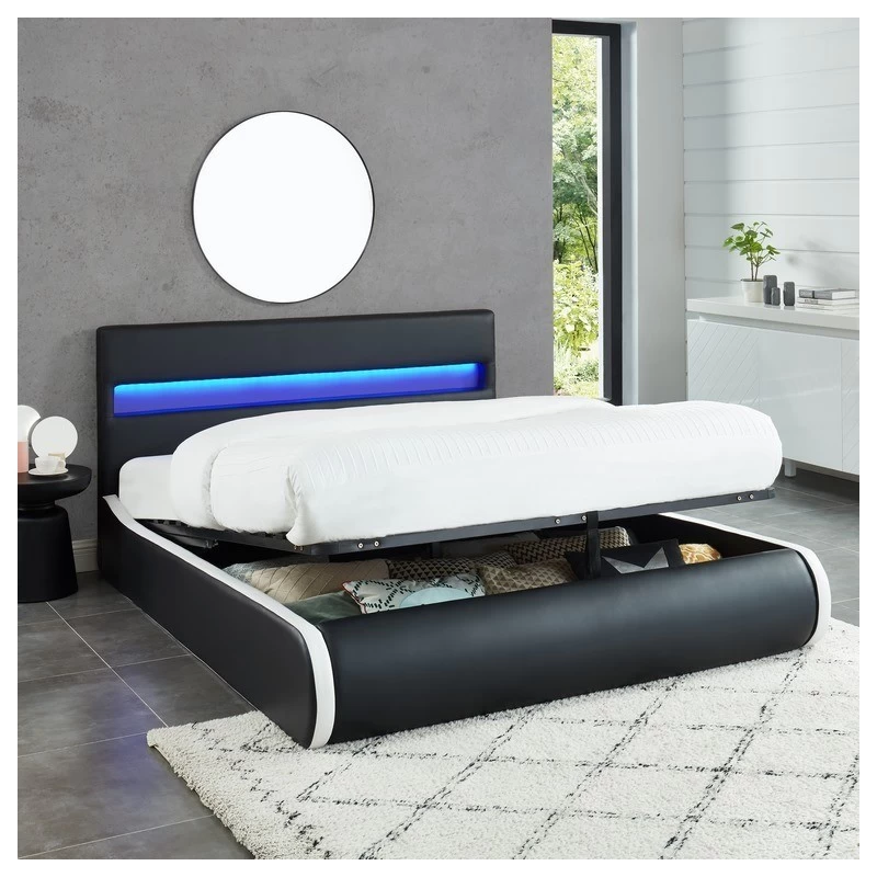 Lit Coffre LUMINA Avec LED Simili Noir 140x190 Sommier Inclus 1 Lit Coffre LUMINA Avec LED Simili Noir 140x190 Sommier Inclus
