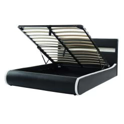 Lit Coffre LUMINA Simili Noir 160x200 Sommier Inclus -Meuble Déco Soldes lumina160no lit coffre led 3