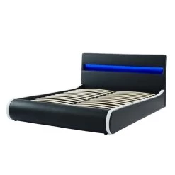 Lit Coffre LUMINA Simili Noir 160x200 Sommier Inclus -Meuble Déco Soldes lumina160no lit coffre led 4