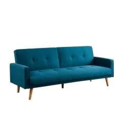 Canapé 3 Places LUXI Tissu Bleu Paon Convertible Style Scandinave -Meuble Déco Soldes luxi canape 3 places bleu paon 2
