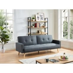 Canapé 3 Places LUXI Tissu Gris Anthracite Convertible Style Scandinave