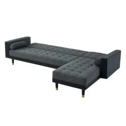 Canapé D'angle 4 Places LUXURY Tissu Gris/PU Noir -Pieds Gold Angle Réversible - Convertible -Meuble Déco Soldes luxury2ancvantnr canape 5 pl 3
