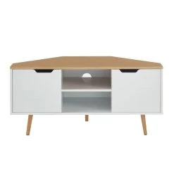 Meuble Tv D'angle LYNA Blanc Et Effet Chêne 2 Portes 115cm -Meuble Déco Soldes lynamtvblch meuble tv bl chene 3