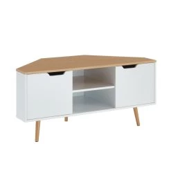 Meuble Tv D'angle LYNA Blanc Et Effet Chêne 2 Portes 115cm -Meuble Déco Soldes lynamtvblch meuble tv bl chene 4