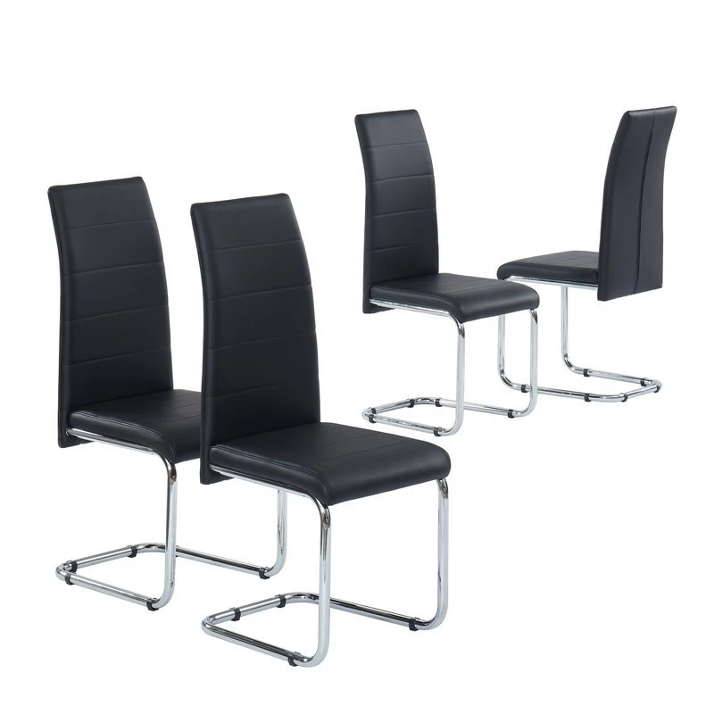 Lot De 4 Chaises MARA Simili Noir Pieds Métal Chromé 2 Lot De 4 Chaises MARA Simili Noir Pieds Métal Chromé – Image 2