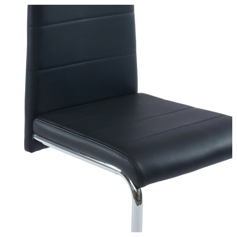 Lot De 4 Chaises MARA Simili Noir Pieds Métal Chromé 3 Lot De 4 Chaises MARA Simili Noir Pieds Métal Chromé – Image 3