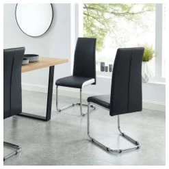 Lot De 4 Chaises MARA Simili Noir Pieds Métal Chromé