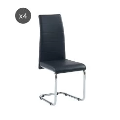 Lot De 4 Chaises MARA Simili Noir Pieds Métal Chromé 8 Lot De 4 Chaises MARA Simili Noir Pieds Métal Chromé -Meuble Déco Soldes mara04no 4 chaises noires 3