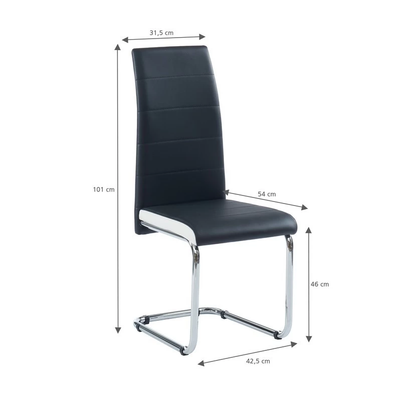 Lot De 4 Chaises MARA Simili Noir Et Blanc Pieds En Métal Chromé 2 Lot De 4 Chaises MARA Simili Noir Et Blanc Pieds En Métal Chromé – Image 2