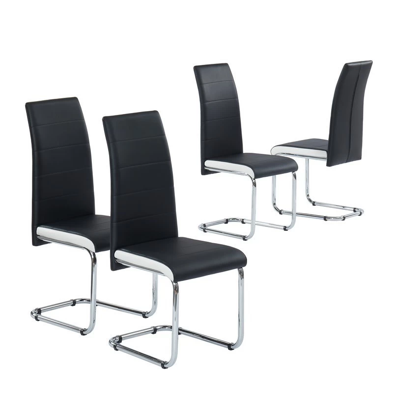 Lot De 4 Chaises MARA Simili Noir Et Blanc Pieds En Métal Chromé 3 Lot De 4 Chaises MARA Simili Noir Et Blanc Pieds En Métal Chromé – Image 3