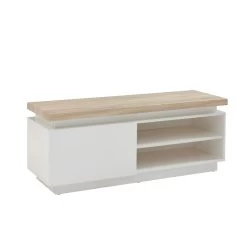 Meuble Tv à Led COSMOS Laqué Blanc Et Effet Chêne L120cm -Meuble Déco Soldes meuble tv a led cosmos laque blanc et effet chene l120cm 5