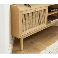 Meuble TV D'angle LEON Placage Chêne Et Cannage Rotin 120cm -Meuble Déco Soldes meuble tv d angle leon placage chene et cannage rotin 120cm 2