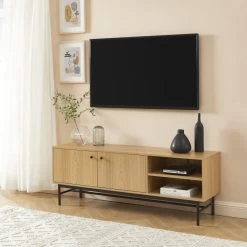 Meuble Tv JAMES Effet Chêne Pieds Métal Noir 150cm 10 Meuble Tv JAMES Effet Chêne Pieds Métal Noir 150cm -Meuble Déco Soldes meuble tv james effet chene pieds metal noir 1